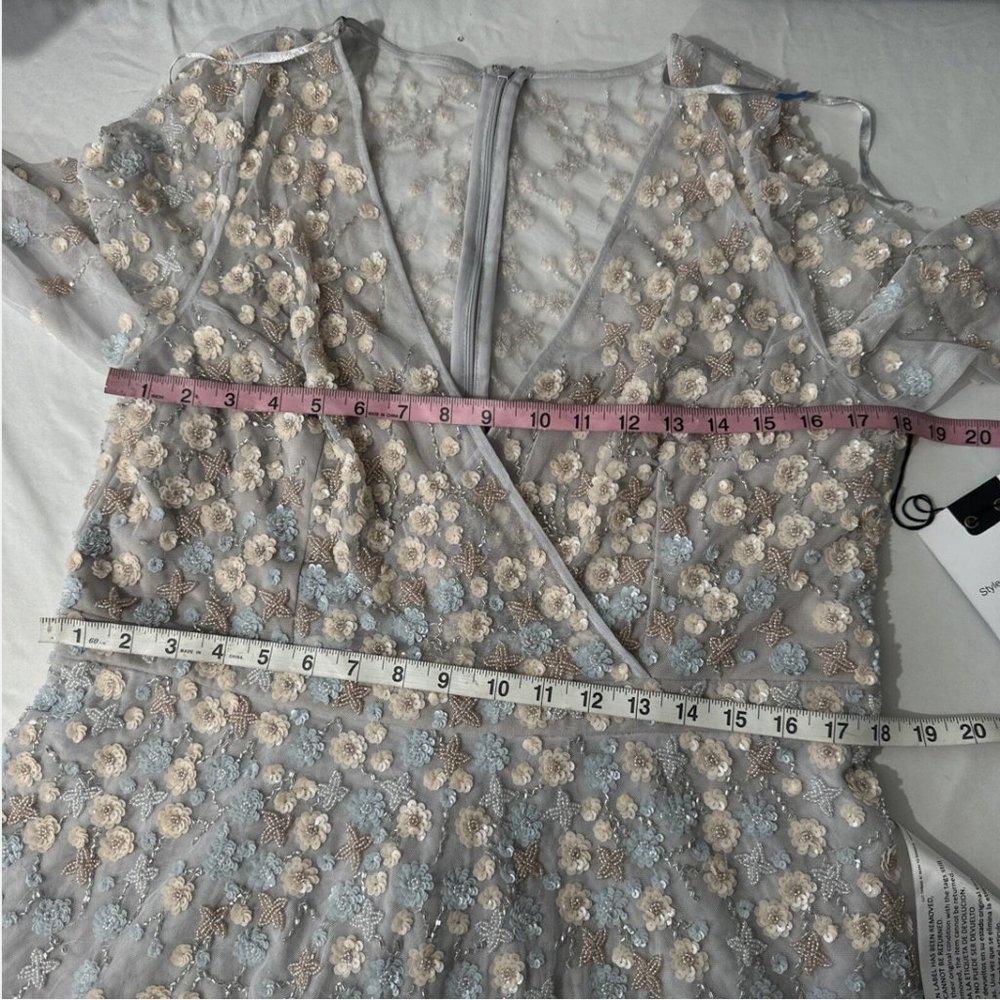 NWT $798 Mac Duggal [ 14‎ ] Embellished Wrap Over Illusion Long Sleeve Gown Q635 - Picture 3 of 16